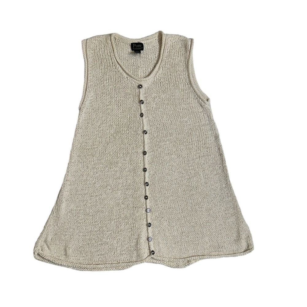 Pure Handknit Ecru Button Front Knit Sleeveless Tunic Size S/M